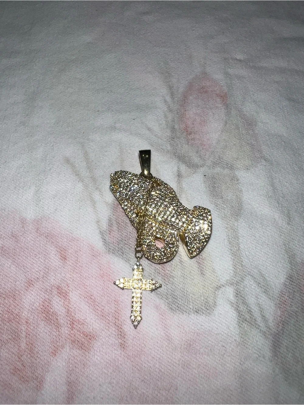 GLD Iced Praying Hands with Cross Pendant in Gold Tone